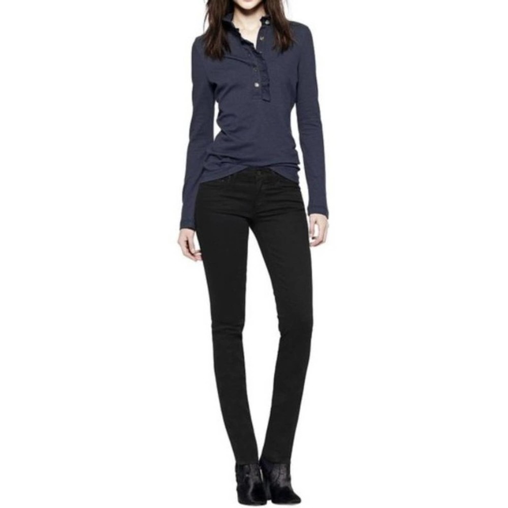 Tory Burch Super Skinny Logo Pocket Jeans Black Denim 33" Inseam Size 27 x 33